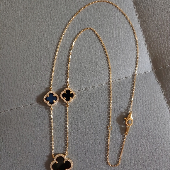 18K gold sterling silver Black Clover necklace - Picture 3 of 7